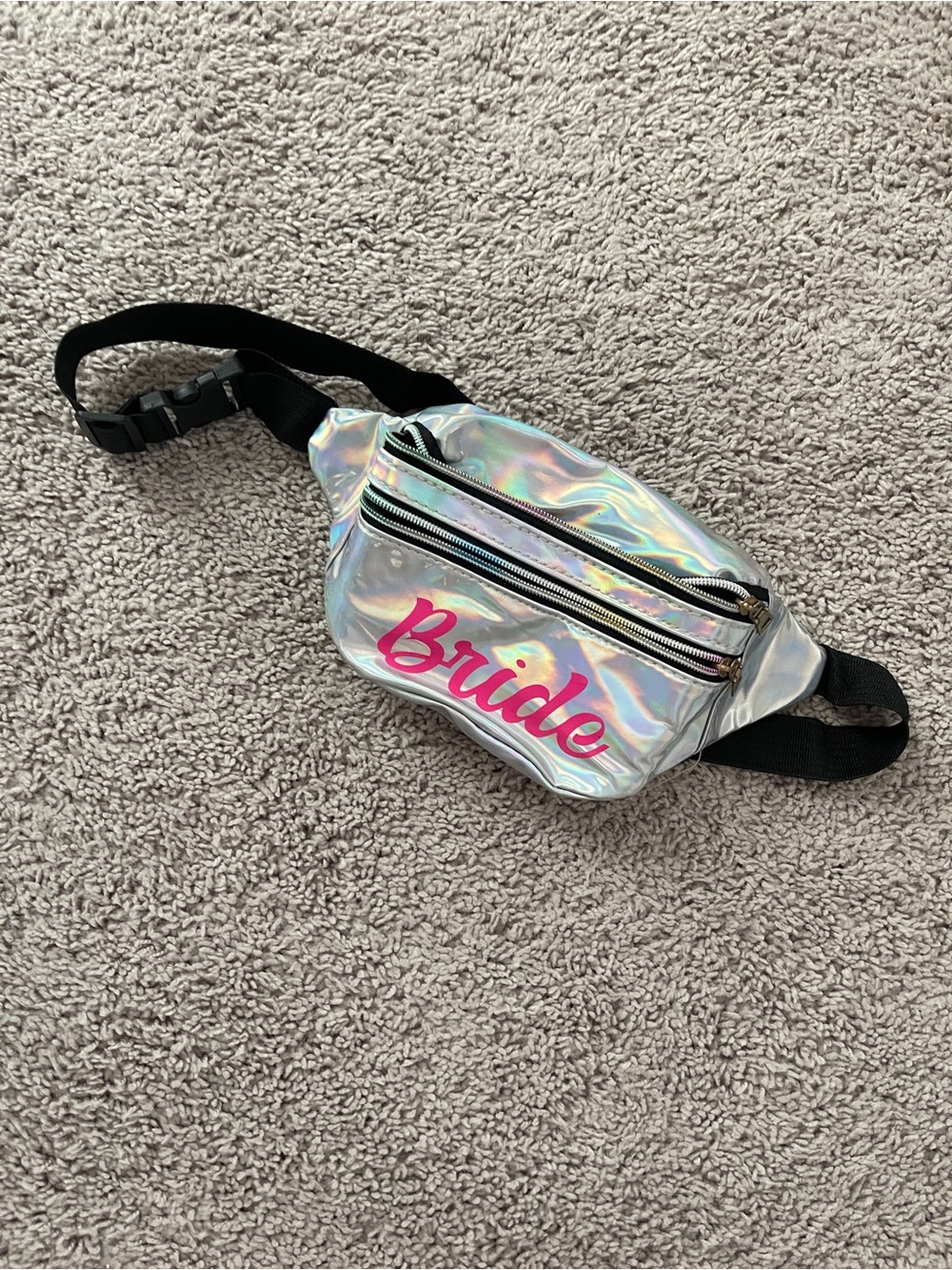 Holographic 'Bride' Fanny Pack Waist Bag - Silver with Pink
